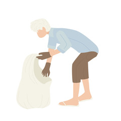 Young guy with bag of garbage isolated