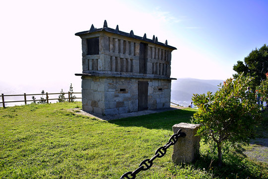 Horreo in Monte Mirador San Roque in Viveiro, Viveros, Lugo. Galicia. Spain. Europe. September 28, 2019