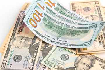 american US dollars banknotes on white background