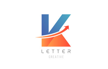 blue orange K letter alphabet icon design for company template