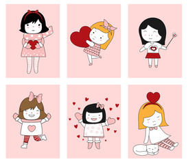 Cartoon sketch the lovely girl with heart. Valentines day with Hand drawn style.