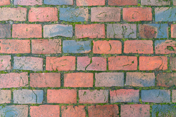 The pavement of the old red brick.