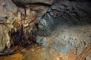 Old gold mine underground tunnel collapsed