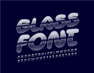 Vector Glass Font. Creative transparent Font. Glossy Ice Letters and Numbers