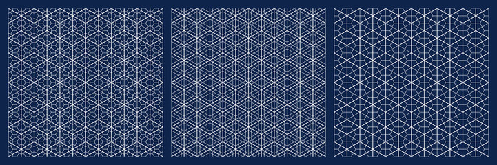 Seamless japanese pattern shoji kumiko.Diamonds grid.White lines on blue background.