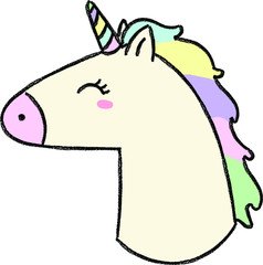 unicorn kawaii hand drawn illustration pastel color palette,crayon texture,vector
