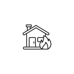 House on fire icon, burn and accident, burning home sign. Fire safety line illustration. Home protection. House with flame inside.