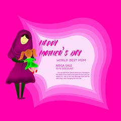 Template design discount banner for happy mother's day. Mothers day sale background layout with beautiful Woman & baby silhouettes, congratulation text.