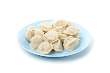 Plate with dumplings isolated on white background