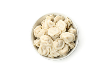 Bowl with dumplings isolated on white background