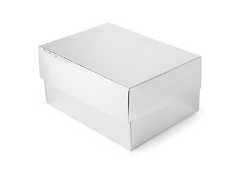 Paper silver box for a gift on a white background