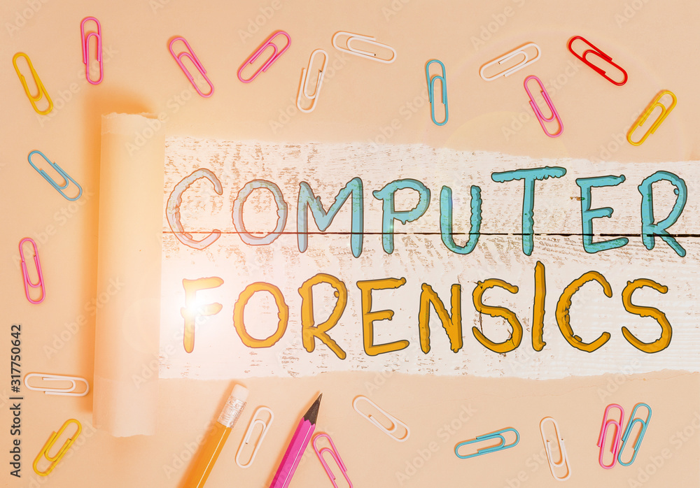 Aufkleber text sign showing computer forensics. business photo showcasing the investigative analysis technique