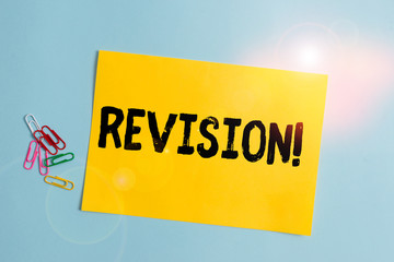 Word writing text Revision. Business photo showcasing action of revising over someone like auditing...