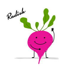 Funny smiling radish, character for your design