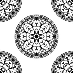 Mandala seamless pattern black and white. Islam, Arabic, Pakistan, Moroccan, Turkish, Indian, Spain motifs. Vector illustration EPS 10