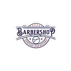 Vintage Barbershop Logo Design With Razor hair comb Elements