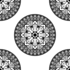 Mandala seamless pattern black and white. Islam, Arabic, Pakistan, Moroccan, Turkish, Indian, Spain motifs. Vector illustration EPS 10