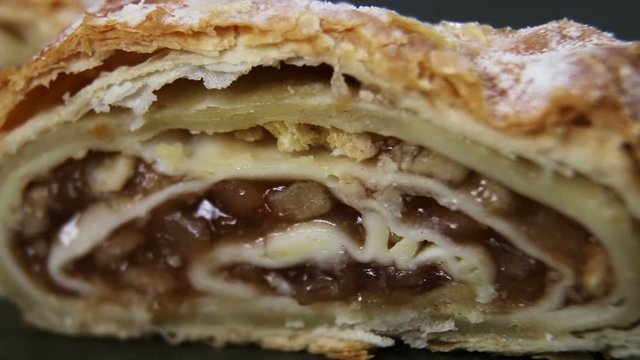 Austrian strudel with apples. Confectionery. Dolly video.