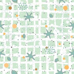 Beautiful hand drawn seamless pattern with dots and starfish
