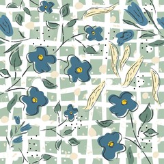 Seamless floral pattern of hand drawn flowers. Summer/Spring Collection.