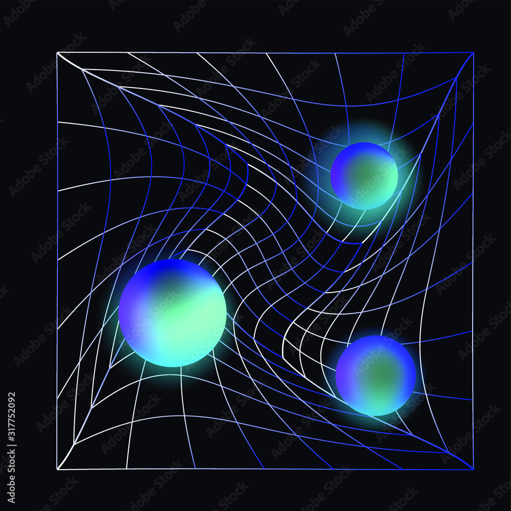 Poster laser grid with glowing neon spheres on dark background. vaporwave and synthwave style illustration.