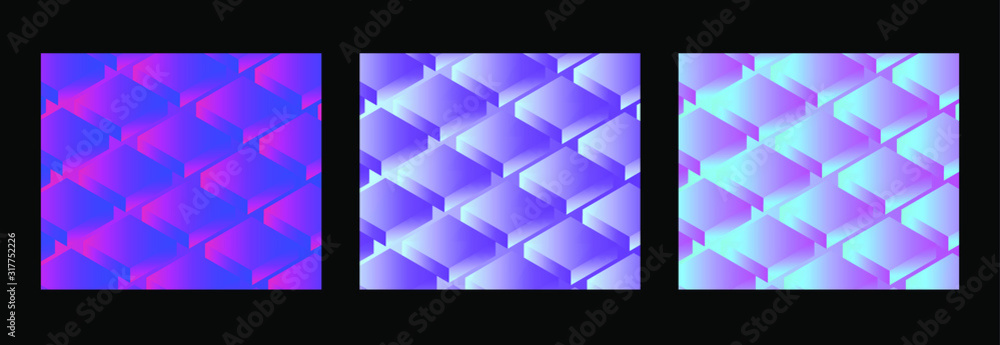 Aufkleber Abstract retrofuturistic background with repetative pattern of neon rectangular 3d shapes in isometric projection. Vaporwave and synthwave 80's-90's aesthetics style illustration.