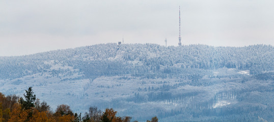 big radio tower on a mountain 
