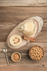 boza that fermented traditional Turkish beverage on a wooden table