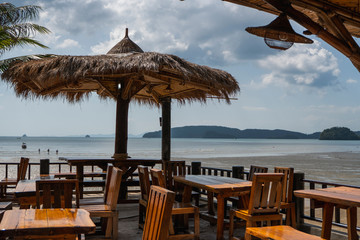 Beautiful cafeteria at the beach in tropical country.