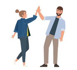 A young girl gives five men, greetings.