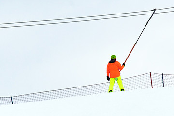 winter sports, entertainment, winter time. climb the mountain for skiing, snowboarding