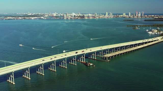 Aerial view of Miami and port harbor 4k