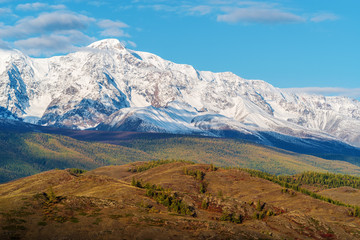 Obraz premium View of the North Chuysky ridge from the hills of the Kurai steppe. Kosh-Agachsky District, Altai Republic, Russia