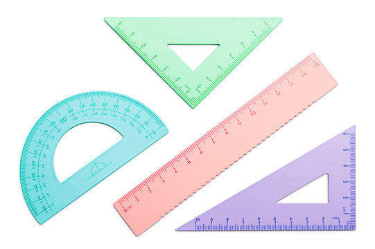Set Of Engineer Or Architect Aluminum Drafting Protractor Ruler And  Triangle With A Metric And An Imperial Units Scales Stock Illustration -  Download Image Now - iStock