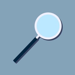 Magnifier magnifying glass isolated on grey background. Flat vector illustration.