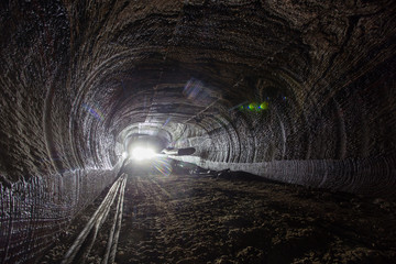 Salt potash mine tunnel with light