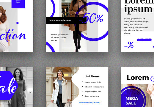 Social Media Post Layout Set with Bright Blue Accent