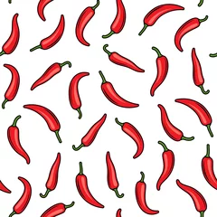 Fotobehang Hot chili peppers seamless pattern. Vector illustration. © kuroksta