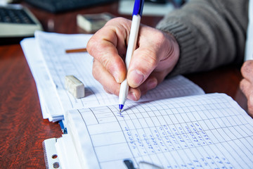 man hand pen with document
