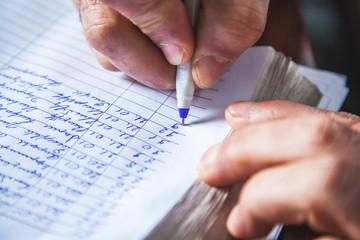 man hand pen with document