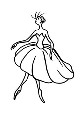 Icon of a dancer, silhouette of a ballerina.Linear drawing on a white background.