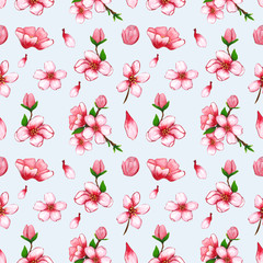 pink cherry flowes in a seamless pattern design