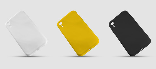 Template of a yellow, black and white case for a smartphone isolated on background for design...
