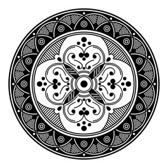 Mandala decorative round ornament. Can be used for greeting card, phone case print, etc. Hand drawn background, vector isolated on white. EPS 10 