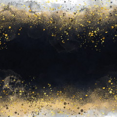 Black watercolor texture with gold. Abstract background - 317757094