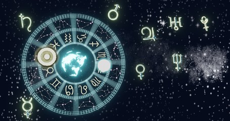 Rueda zodiacal y signos de planetas. 3d. Fantasía © F Manuel