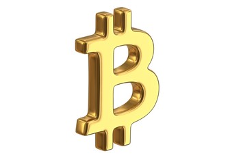 3D render of Golden Bitcoin Sign isolated on white