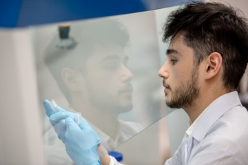 Obraz premium Scientists are examining specimens in vitro of laboratories in hospitals.