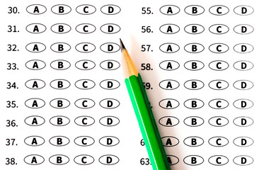 Testing in exercise and exam paper. computer sheet with pencil in school test room, education concept