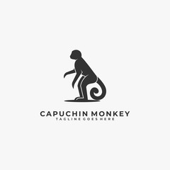 Vector Logo Illustration Monkey Pose Silhouette